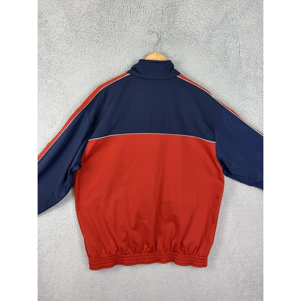 Adidas Track Jacket Mens Large Red Navy Colorblock Full Zip 3 Stripe Athletic